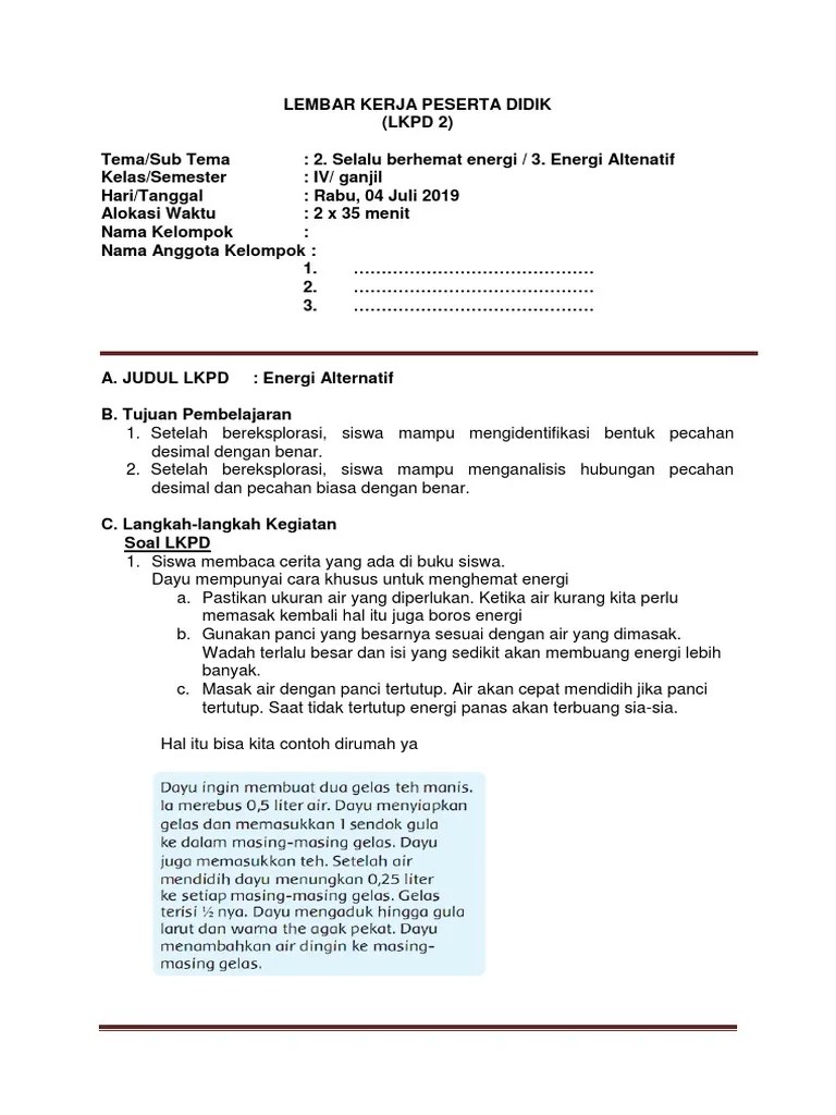 Lkpd kelas 4 tema 3 subtema 1 pembelajaran 4. Lkpd Kelas 4 2 Pdf