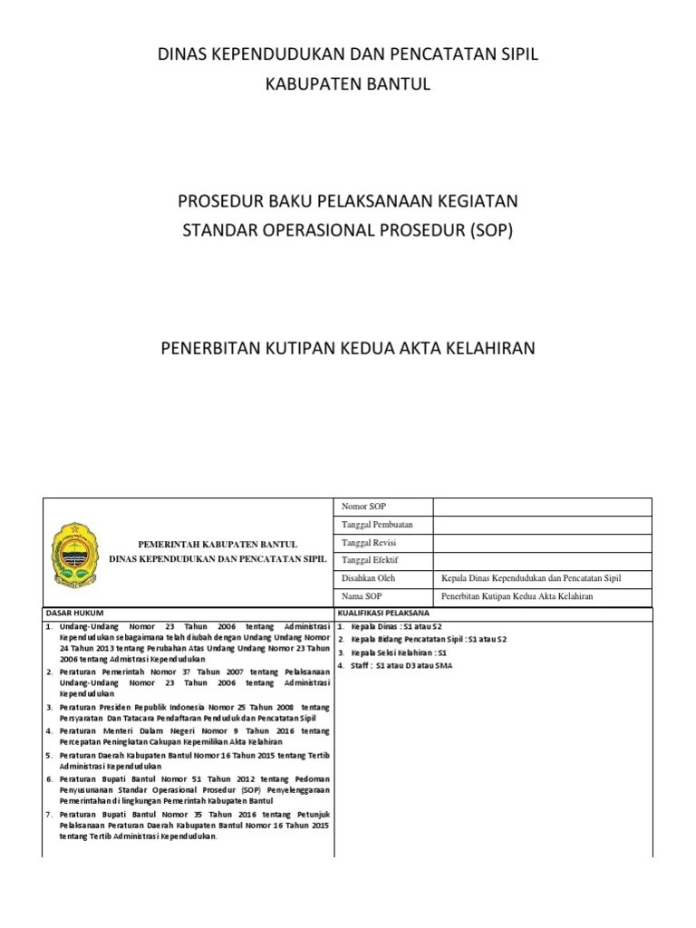 SOP Penerbitan Kutipan II Akta Kelahiran | PDF