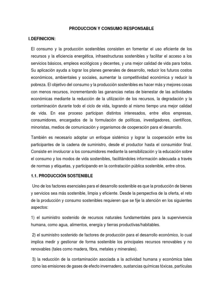 Produccion Y Consumo Responsable | PDF | Desarrollo Sostenible | Consumo (economía)