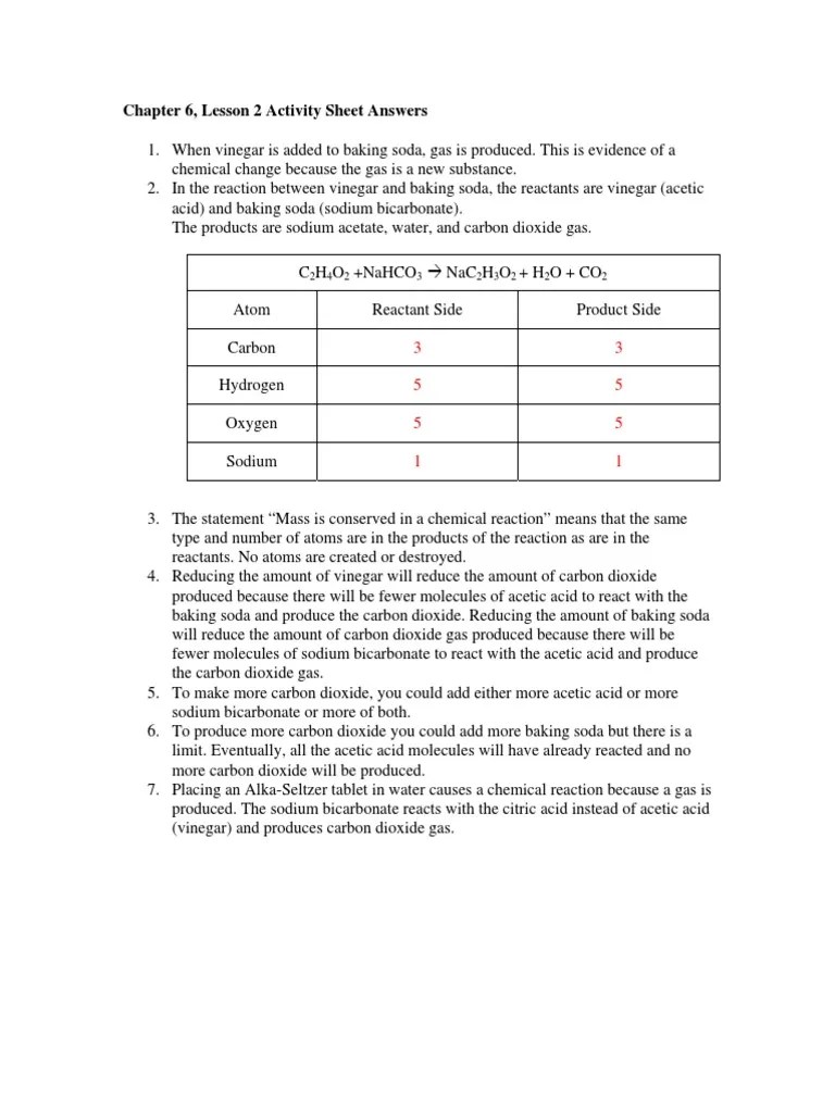 Chapter 6, Lesson 2 Activity Sheet Answers | PDF