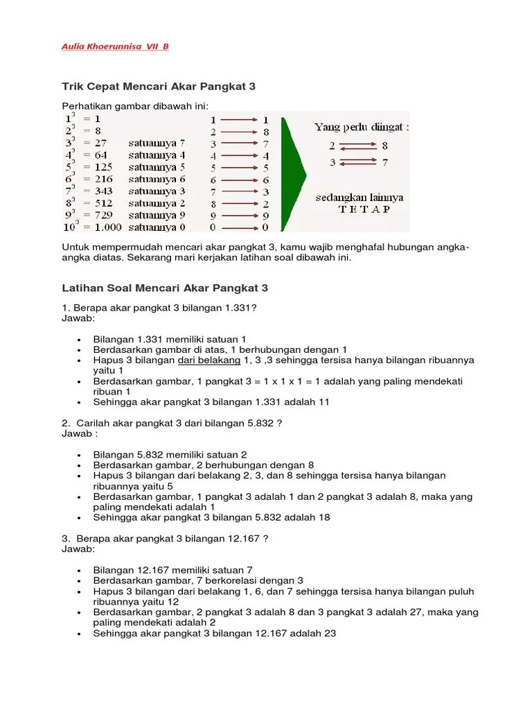 Trik Cepat Mencari Akar Pangkat 3 | PDF