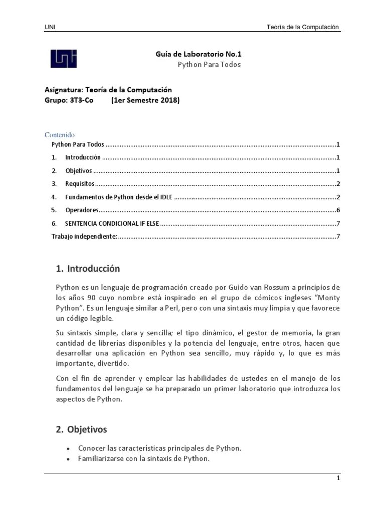 Guía De Laboratorio. | PDF | Python (lenguaje De Programación) | Programa De Computadora