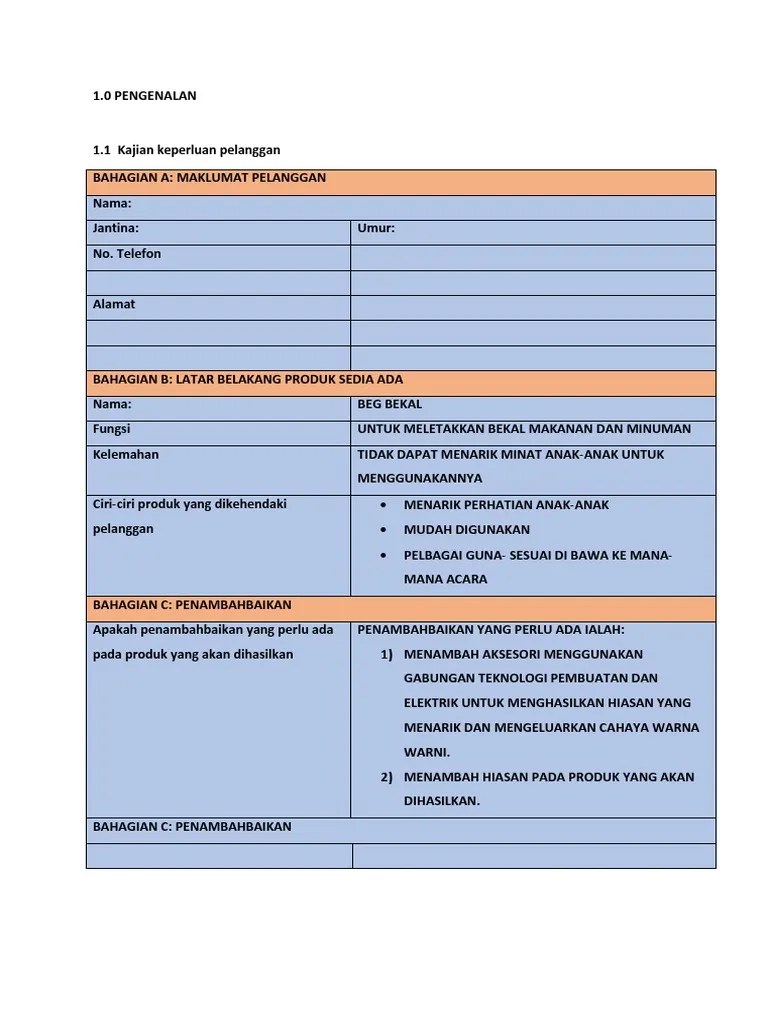 1 borang kajian keperluan pelanggan. Faris Rbt Pdf