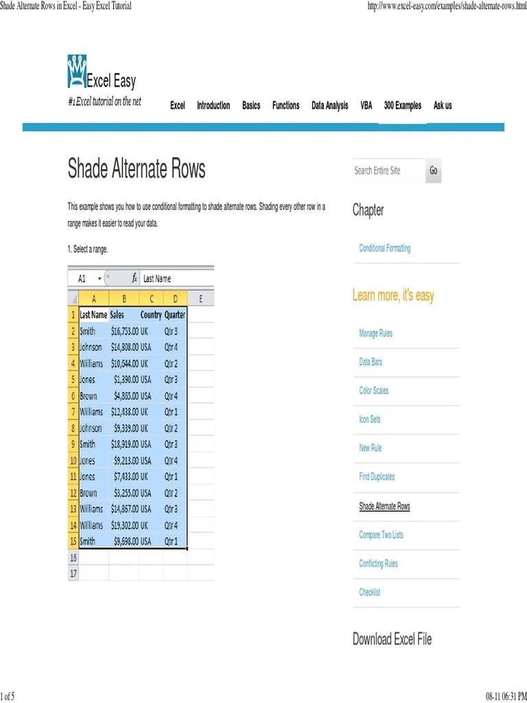 Shade Alternate Rows In Excel - Easy Excel Tutorial PDF | PDF ...