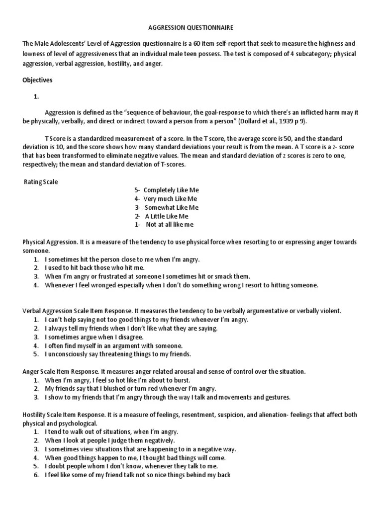 Aggression Questionnaire | PDF | Anger | Standard Score