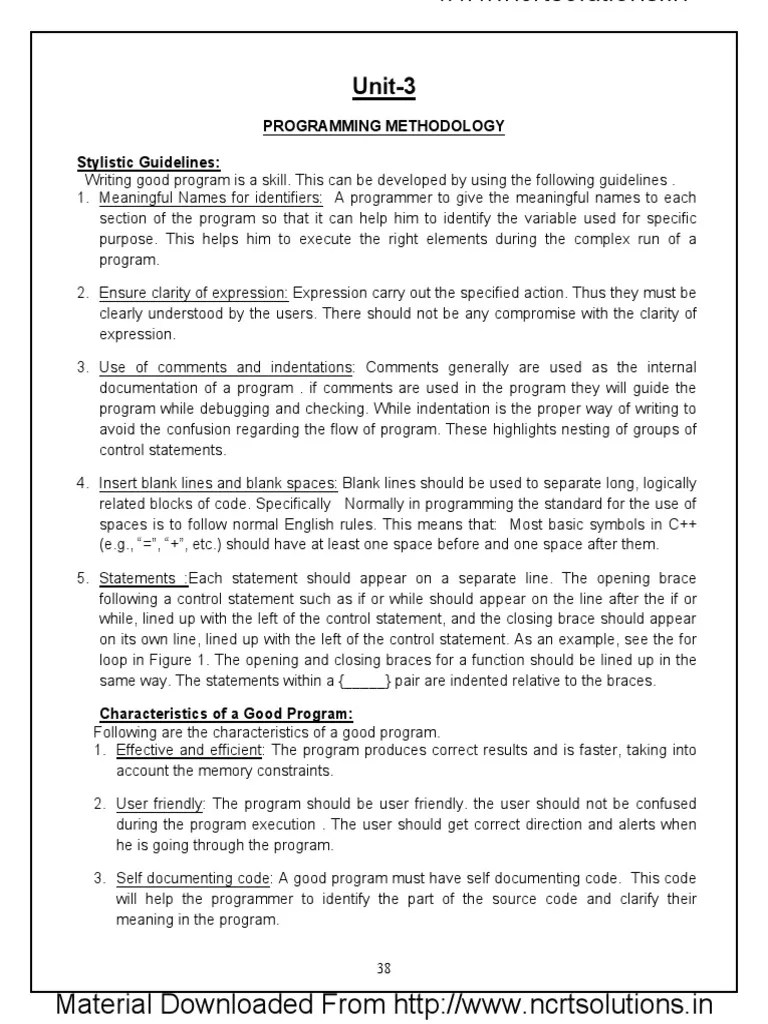 11 Computer Science Notes Ch3 Programming Methodology | PDF | Computer ...