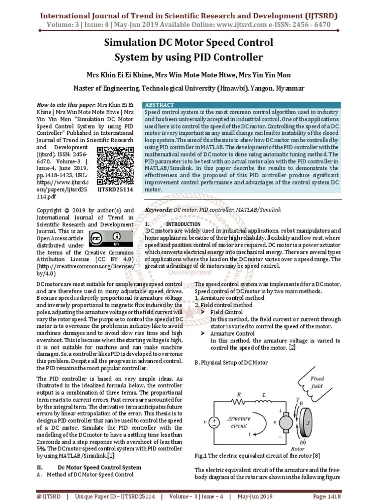 Simulation DC Motor Speed Control System By Using PID Controller | PDF ...