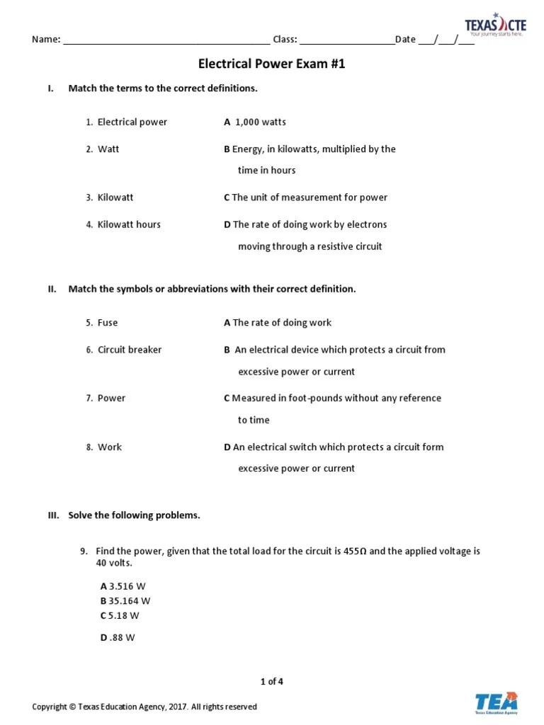 Electrical Power Exam #1 | PDF | Watt | Electric Power