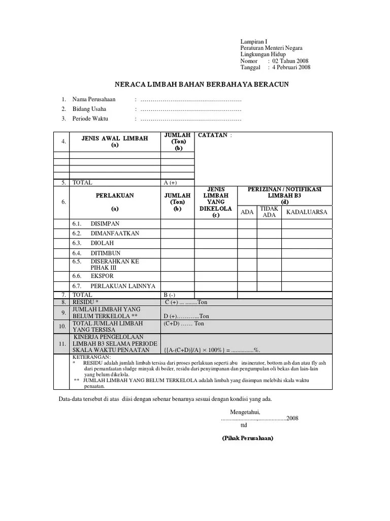 LAMPIRAN - Neraca Limbah - Pemanfaatan - .Doc - Neraca-Limbah-B3 | PDF