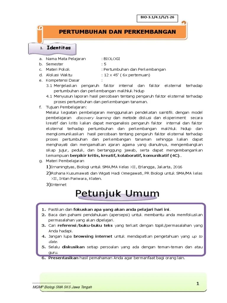 kunci jawaban soal evolusi kelas xii. Ukbm Bio 3 1 4 1 5 1 26 Pertumbuhan Perkembangan