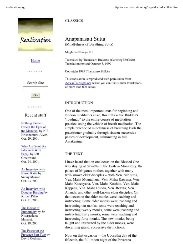 Anapanasati Sutta | PDF | Sati (Buddhism) | Mindfulness