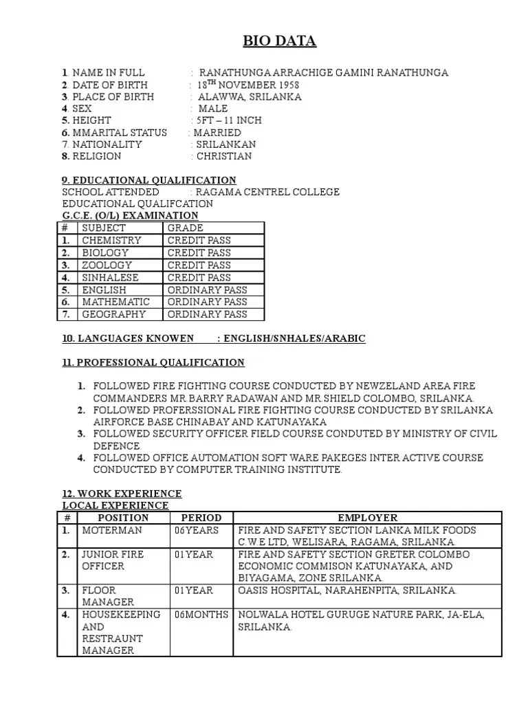 Are you in disability to creating your own professional cv ? Bio Data Form Sri Lanka