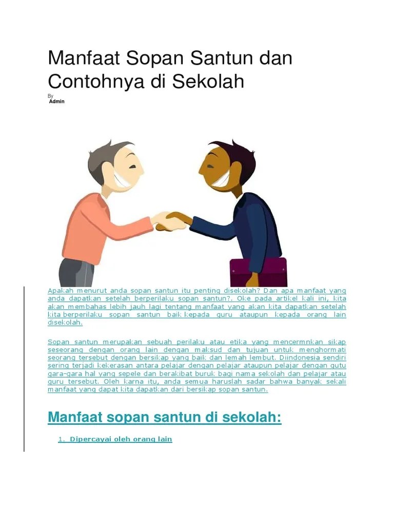 Manfaat Sopan Santun Dan Contohnya Di Sekolah | PDF