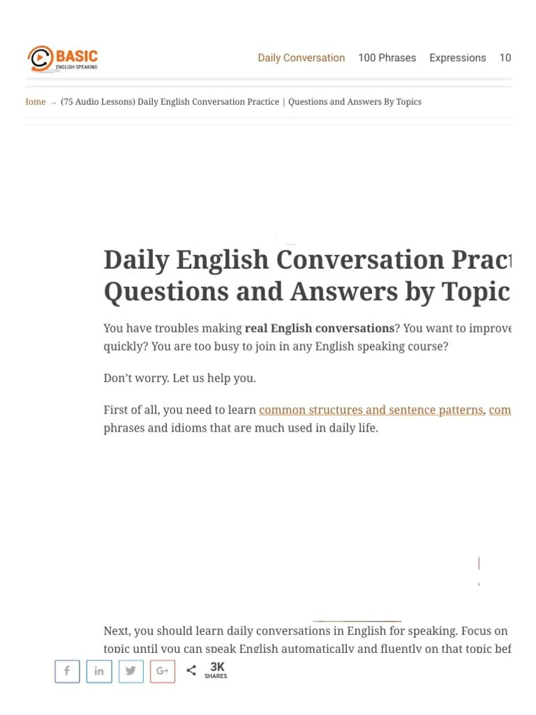 (75 Audio Lessons) Daily English Conversation Practice - Questions And Answers By Topics - Basic ...