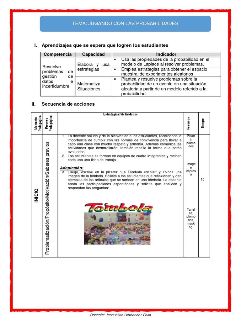 Secuencia Didactica Juego | PDF | Probabilidad | Probabilidades Y ...