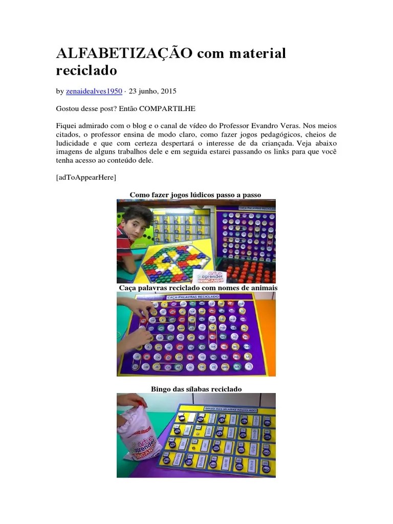 ALFABETIZAÇÃO Com Material Reciclado | PDF