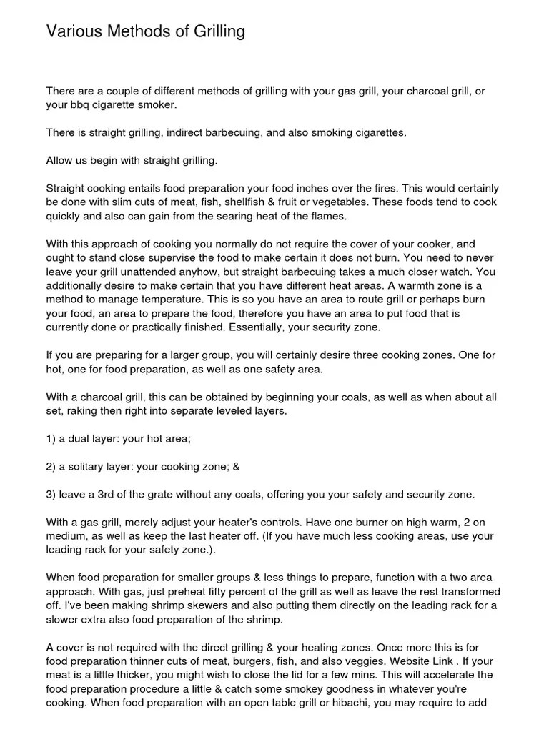 Various Methods Of Grilling | PDF | Barbecue | Grilling