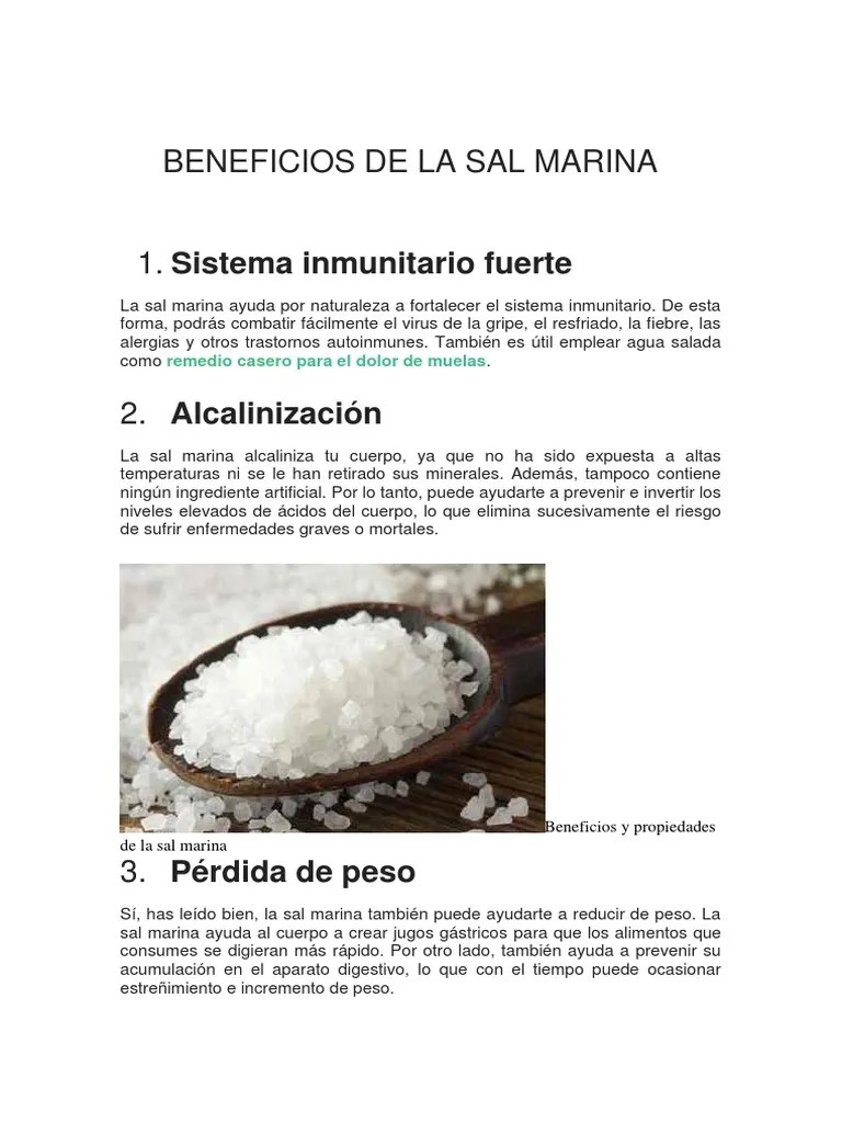 Beneficios De La Sal Marina | PDF | Sal | Osteoporosis