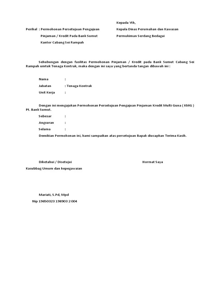 Bermaksud mengajukan permohonan pinjaman kepada perusahaan. Surat Permohonan Pinjaman Bank Sumut Pdf