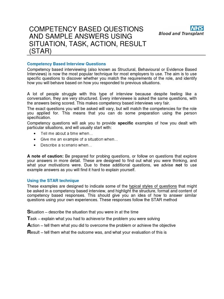 Guidance - Competency Based Questions And Sample Answers | PDF | Interview | Question