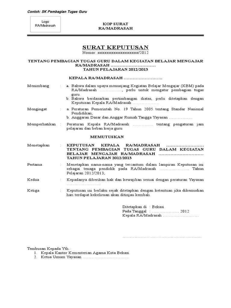 Pembagian tugas guru dan karyawan. Sk Pembagian Tugas New Pdf