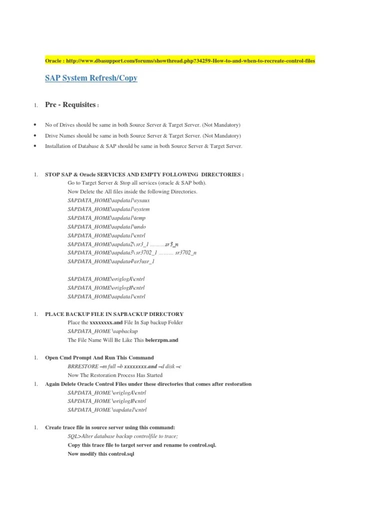 System Refresh | PDF | Oracle Database | Backup
