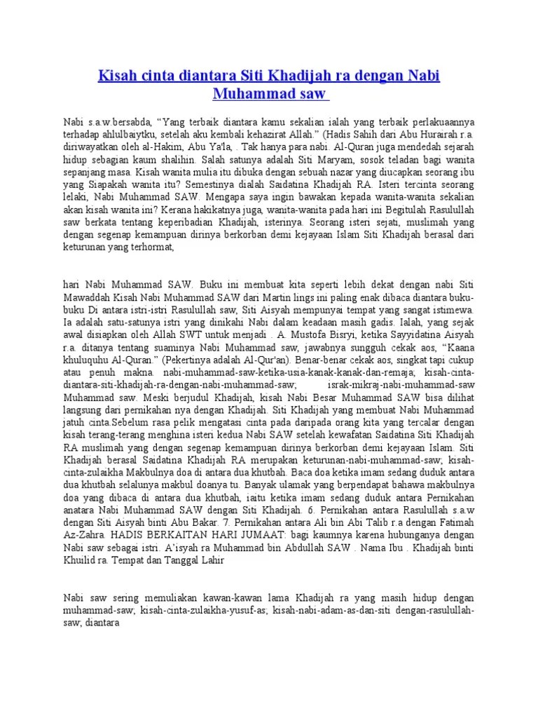 Kisah Cinta Diantara Siti Khadijah Ra Dengan Nabi Muhammad Saw | PDF