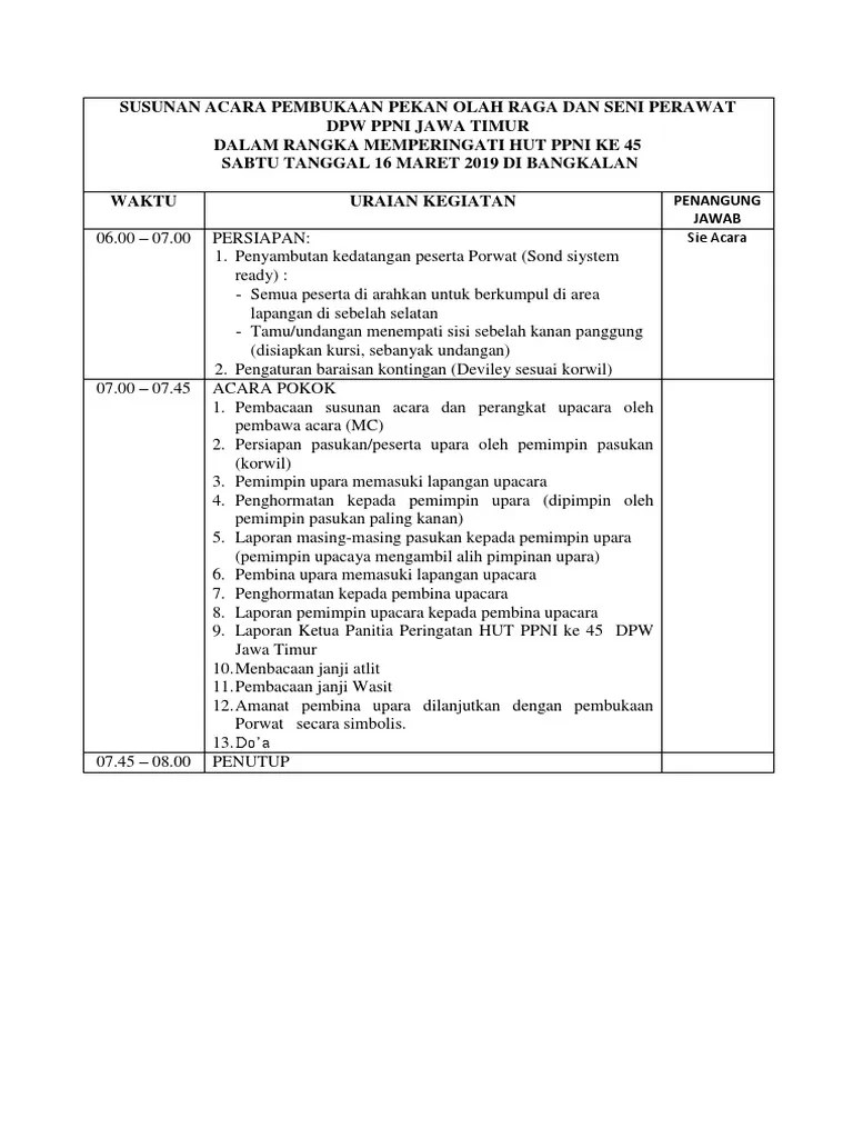 Susunan Acara Pembukaan Pekan Olah Raga Perawat | PDF