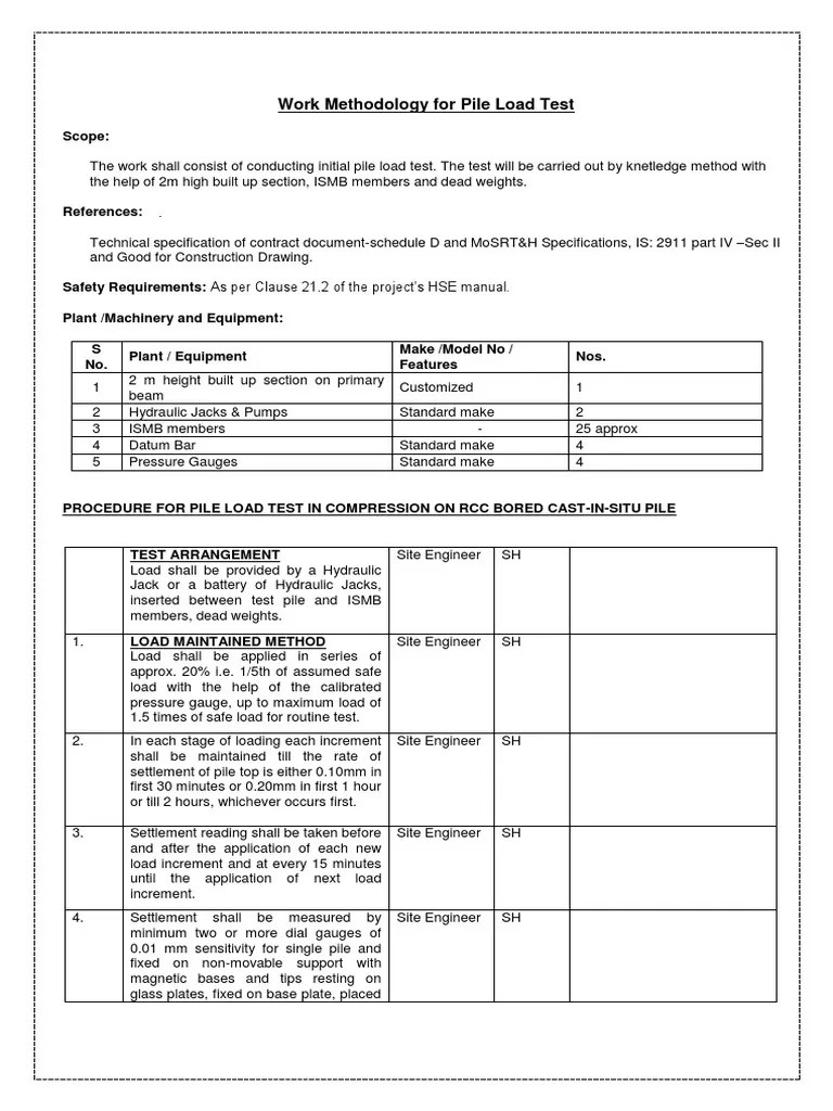 Work Methodology For Pile Load Test: References | PDF | Deep Foundation | Calibration