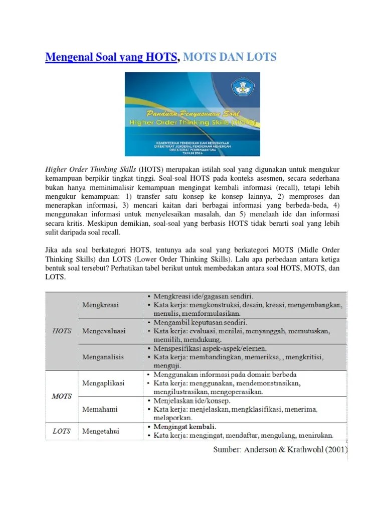 Kumpulan Soal Pilihan Ganda Lots Dan Hots Tentang Lagu 