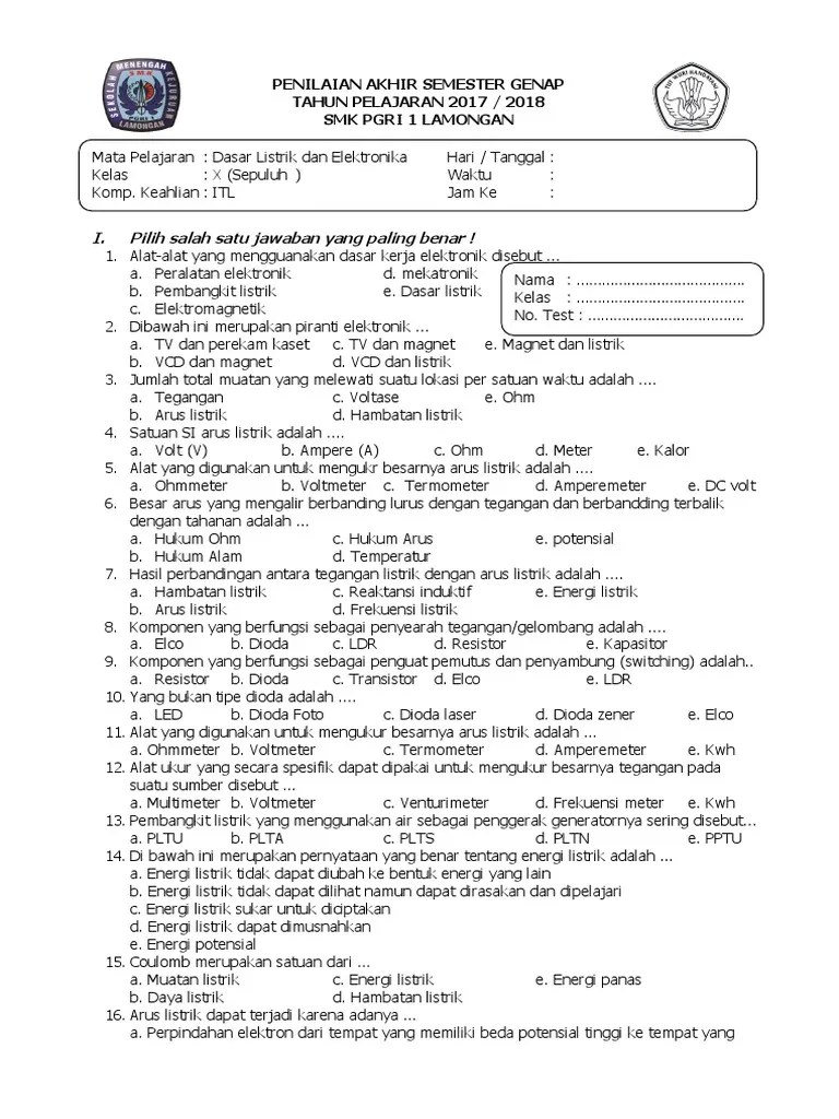 Daftar ki dan kd ipa smp mts kurikulum 2013 revisi 2017 2018 kelas 7 8 dan 9. Soal Dasar Elektronika Kls 10 Jawabanku Id