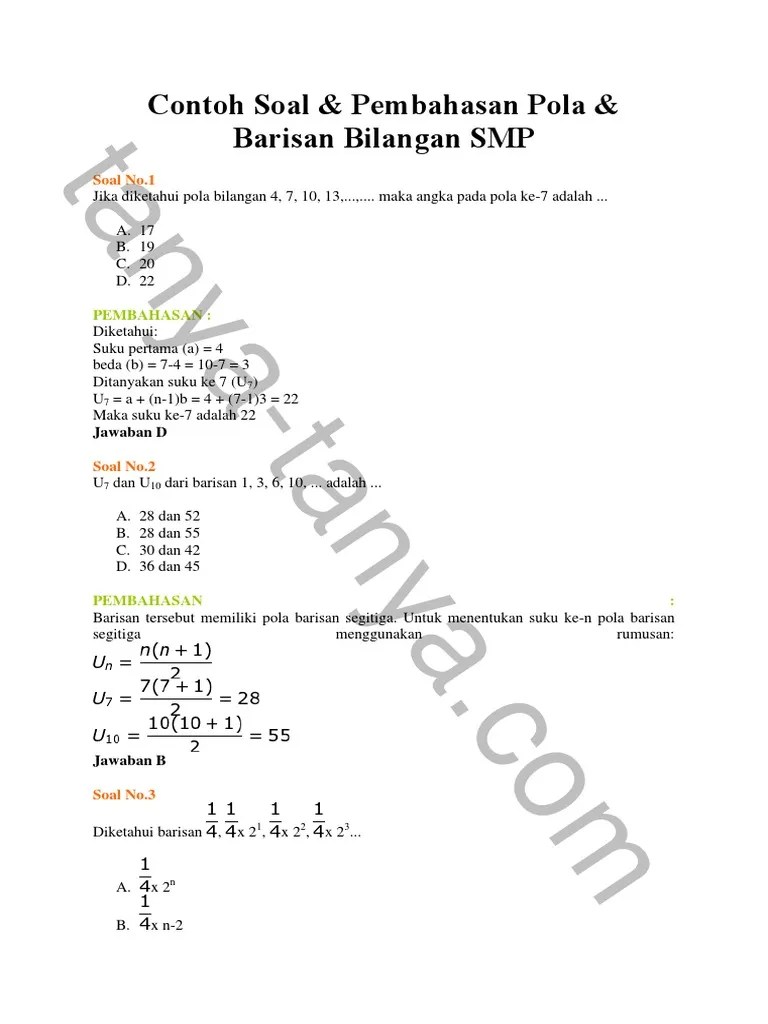 Soal dan jawaban matematika pola bilangan kelas 8 karena besok akan menghadapi ujian nasional . Contoh Soal Pola Bilangan Dan Pembahasannya Contoh Soal Terbaru