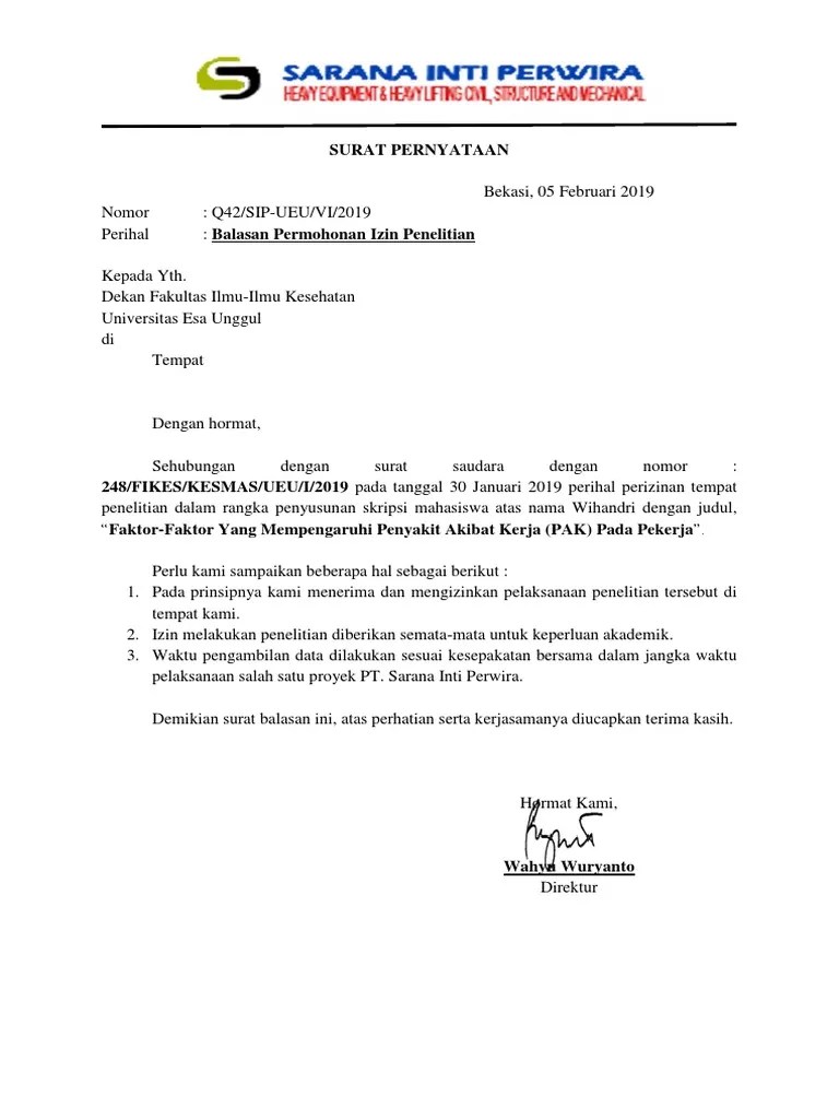 Contoh Surat Balasan Penelitian Skripsi Dari Desa Nusagates 