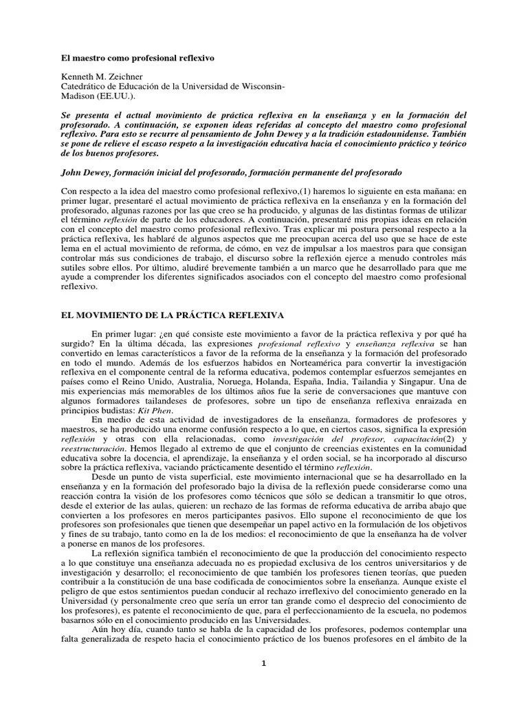 El Maestro Como Profesional Reflexivo | PDF | Maestros | John Dewey