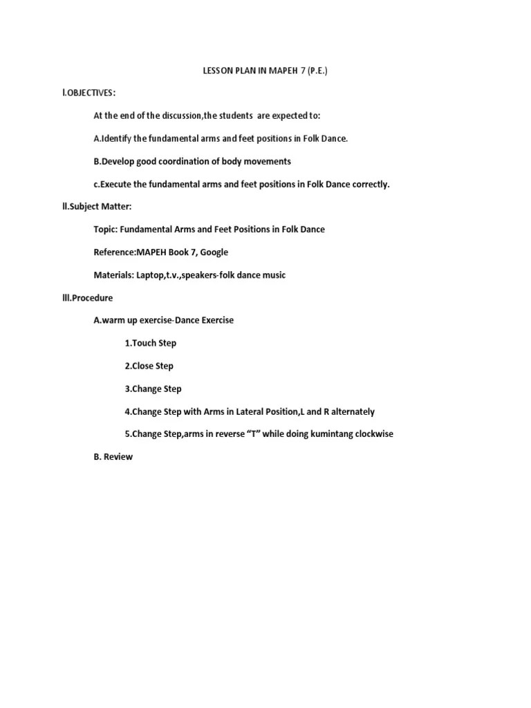 Lesson Plan In Mapeh 7 | PDF