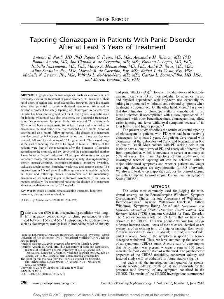 Tapering Clonazepam In Patients With Panic Disorder After At Least 3 Years Of Treatment. | PDF ...