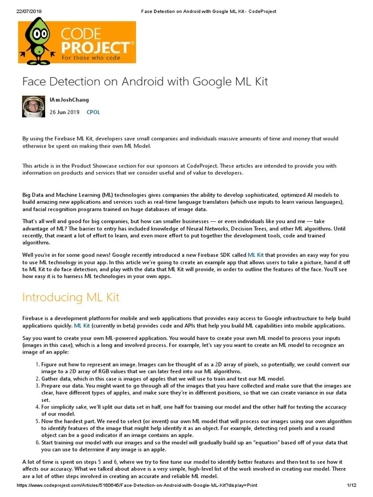 Face Detection On Android With Google ML Kit - CodeProject | PDF ...