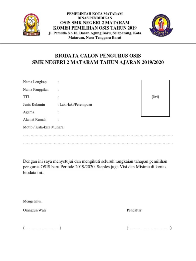 Ppdb online (klik gambar ini). Contoh Biodata Osis Pdf