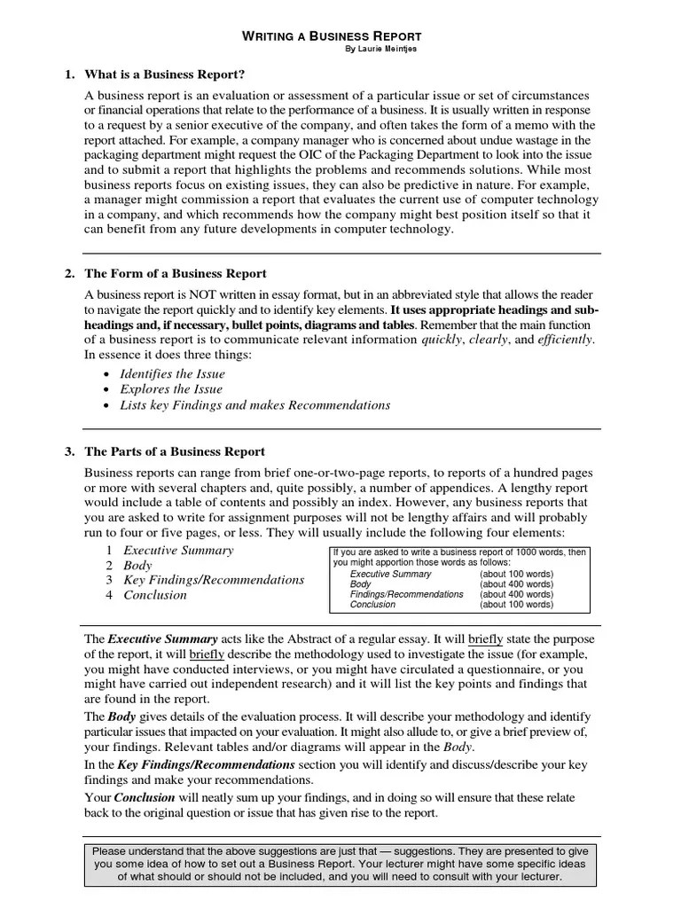 Writing A Business Report PDF | PDF | Abstract (Summary) | Evaluation