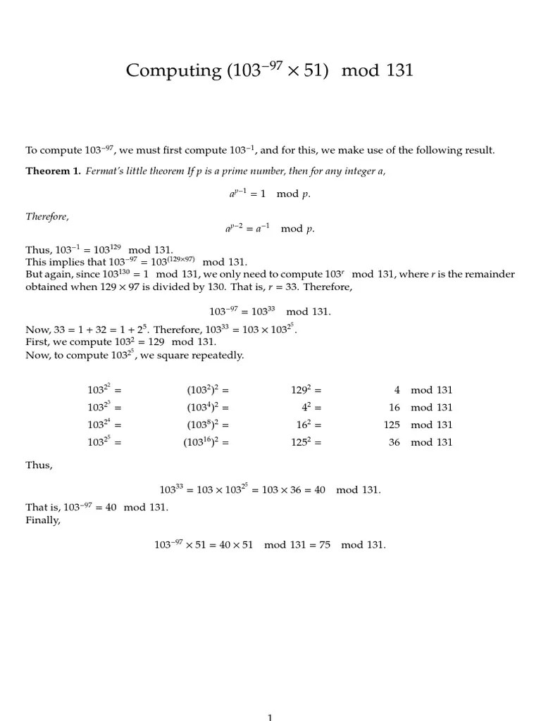 Fast Modular Exponentiation Example | PDF