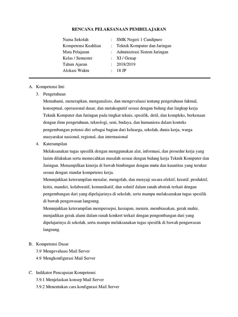 RPP Administrasi Sistem Jaringan 3.9&amp;4.9 | PDF