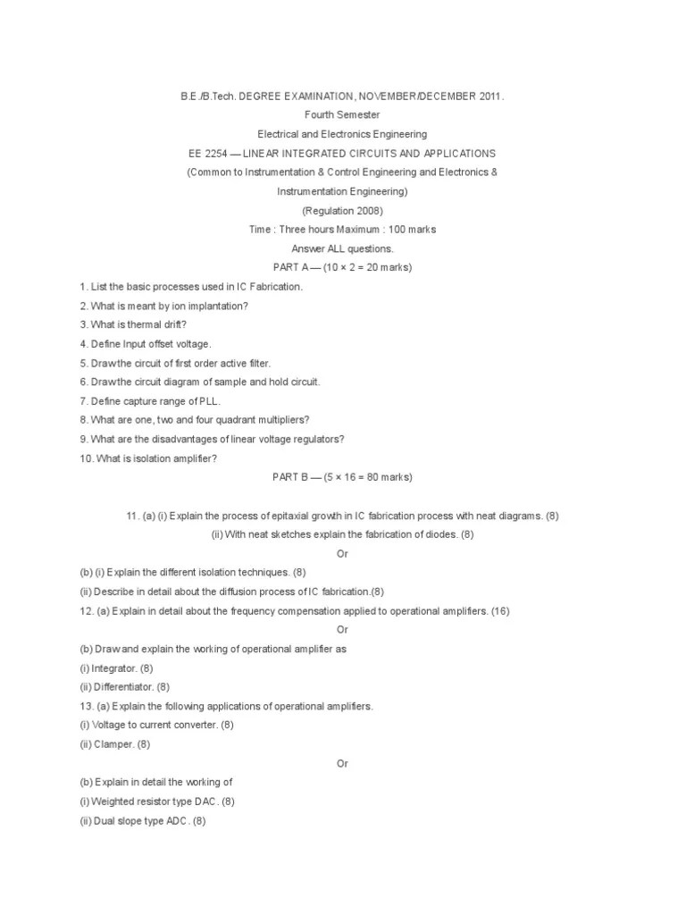 Univ Question Paper Lic Operational Amplifier Amplifier