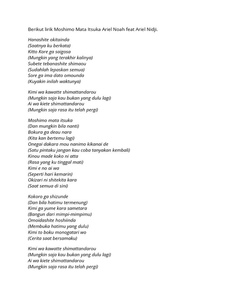 Lirik Lagu Mungkin Nanti Versi Jepang | PDF