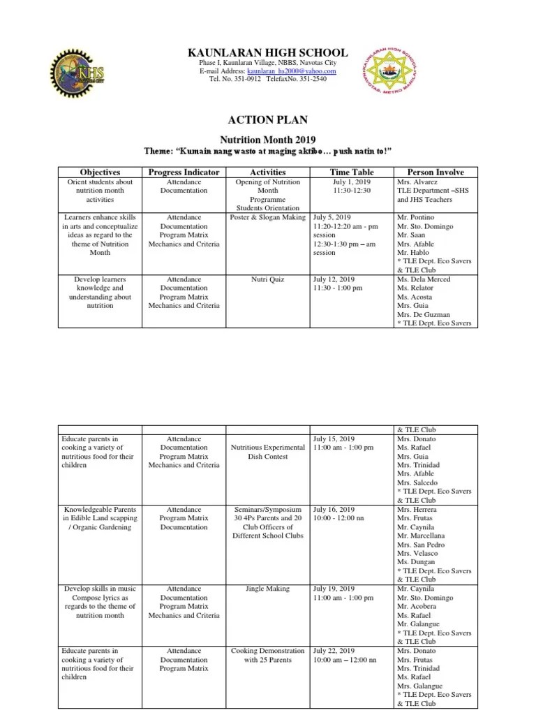 Action Plan Nutrition Month | PDF | Pedagogy | Teaching