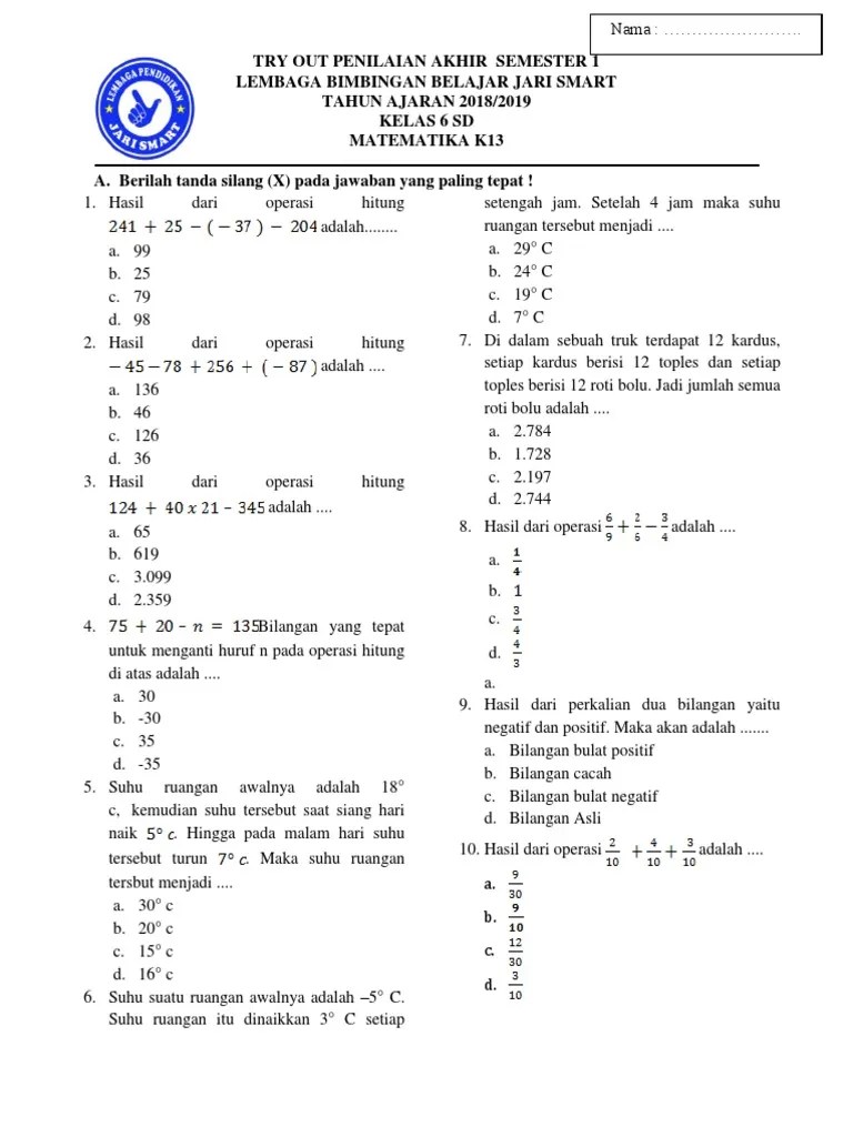 Latihan soal dan pembahasan uasbn matematika sd kelas 6. Soal Try Out Kelas 6 Matematika 2019 Beinyu Com