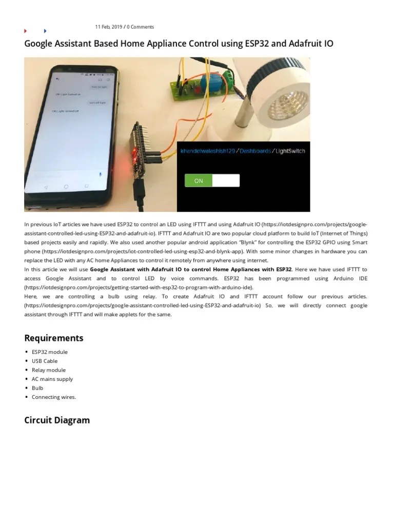 Google Assistant Based Home Appliance Control Using ESP32 And Adafruit ...