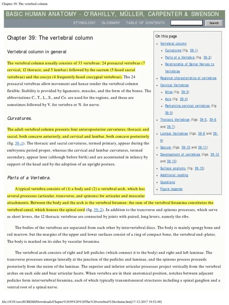 Chapter 39 The Vertebral Column | PDF | Vertebra | Vertebral Column