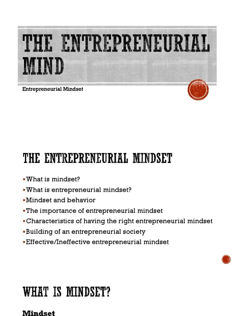 The Entrepreneurial Mind 1st Lecture | PDF | Mindset | Entrepreneurship