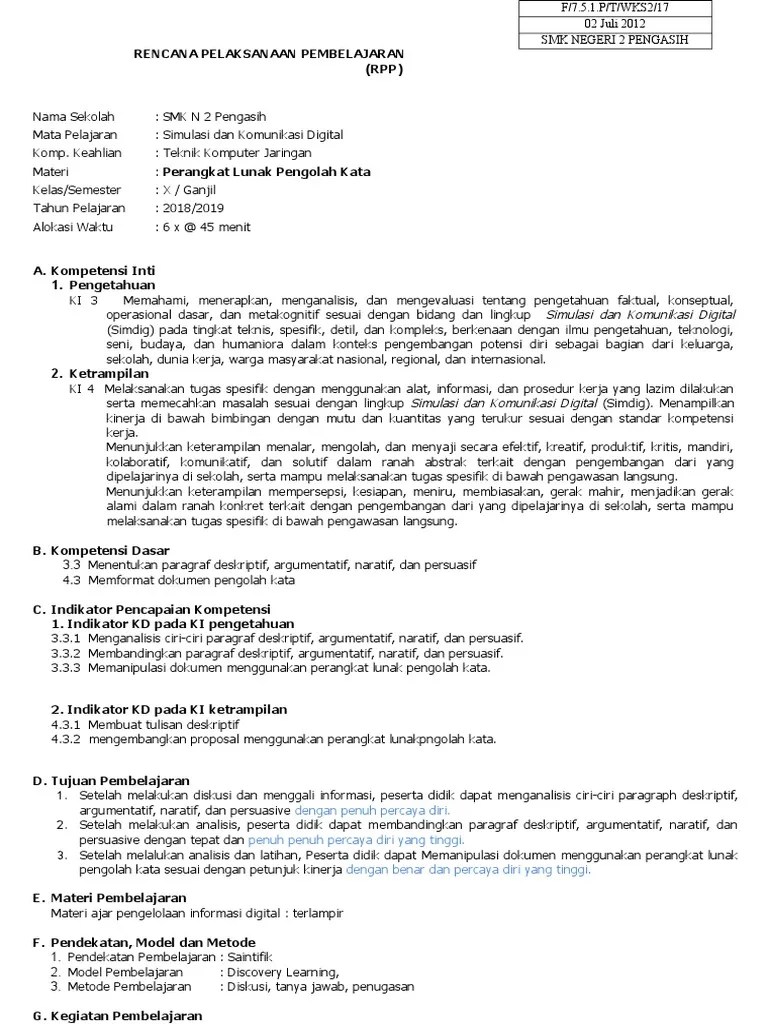Center = fungsinya untuk mengatur text menjadi rata tengah, jadi posisi text kiri dan kanan menjadi seimbang dan juga saat kita menggunakan center, posisi . Rpp Siskomdig Pengolah Kata Pdf