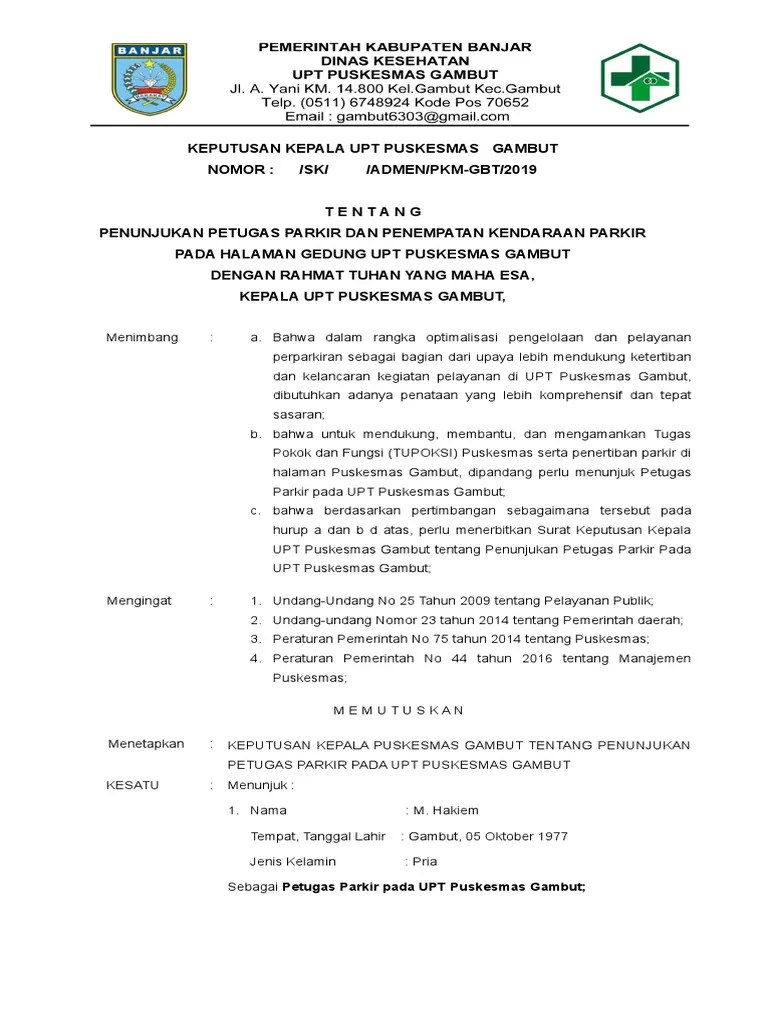 01 telp (0411) 842033 limbung kec. Sk Penunjukan Petugas Parkir Pdf